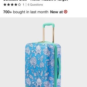 Roller Rabbit x Target Blue Floral Rolling Suitcase with Mint Trim NWT